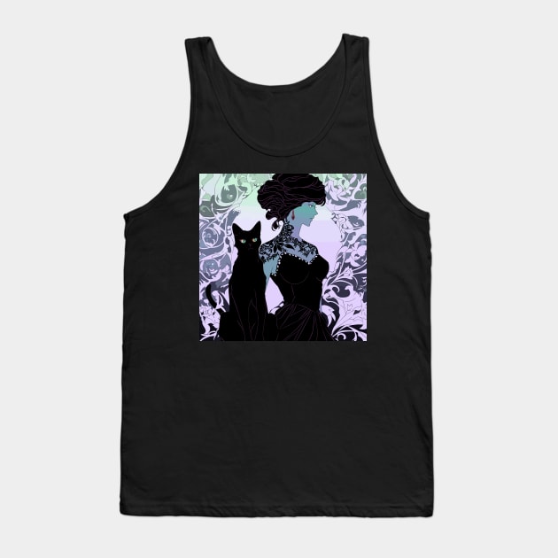 Woman and black cat (purple) Tank Top by etherElric